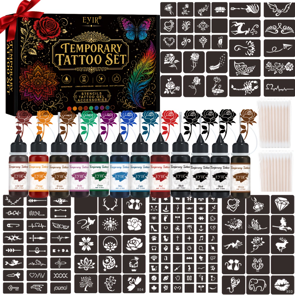 Gel Ink Pen Set - 12색 임시 타투 젤 헤나 타투