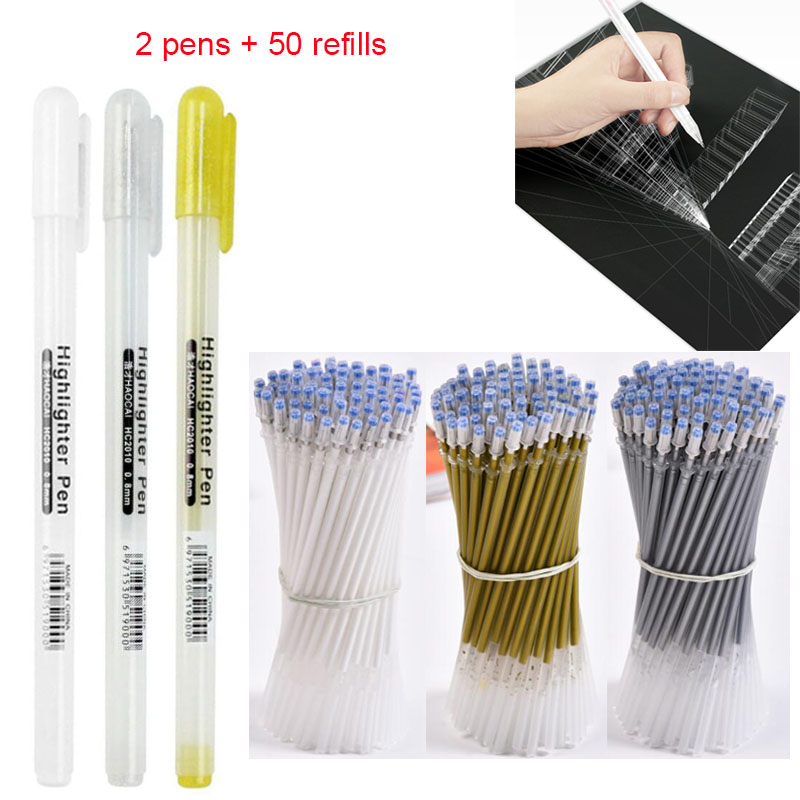 2pc + 50pcs 리필/세트, 골드/화이트/실버 드 - Gel Ink Pen Set 리뷰 및 가격